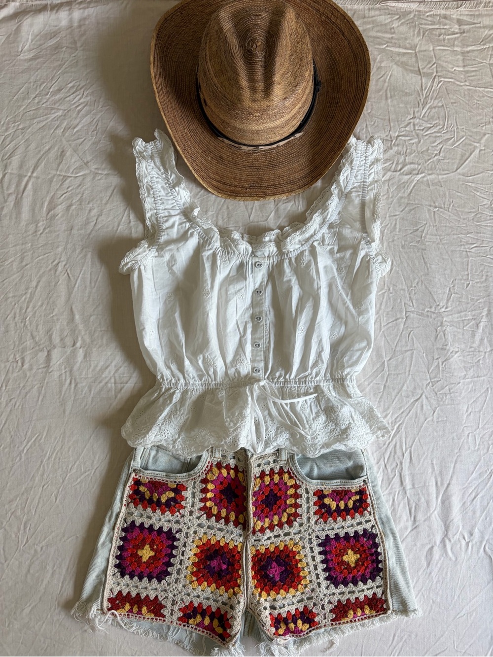 White Eyelet Ruffle Button-Front Women’s Top